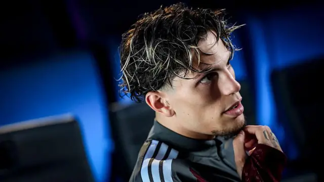 Alejandro Garnacho close up during his promotional photoshoot on signing for Aston Villa