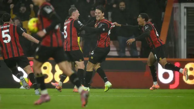 Enes Unal celebrates scoring for Bournemouth
