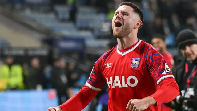 Wes Burns of Ipswich Town celebrates