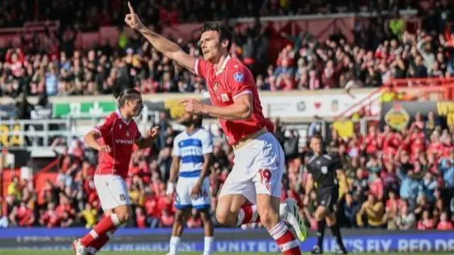 Wrexham striker Kieffer Moore celebrates