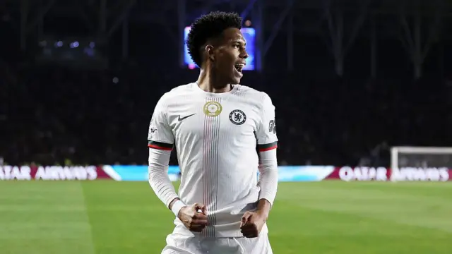 Estevao of Chelsea celebrates scoring his team's first goal during a UEFA Champions League 2025/26 match