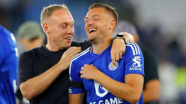 Steve Cooper and Jamie Vardy of Leicester City