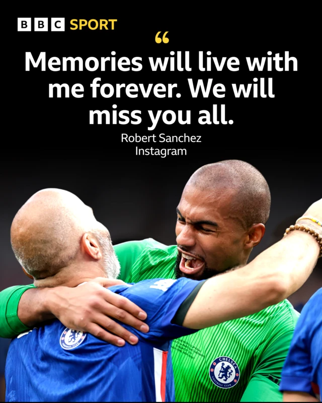 Graphic showing Maresca embracing Sanchez with the quote from Sanchez, "Memories will live with me forever. We will miss you all."