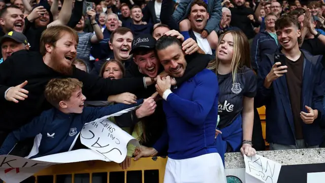 Jack Grealish of Everton celebrates with Everton fans