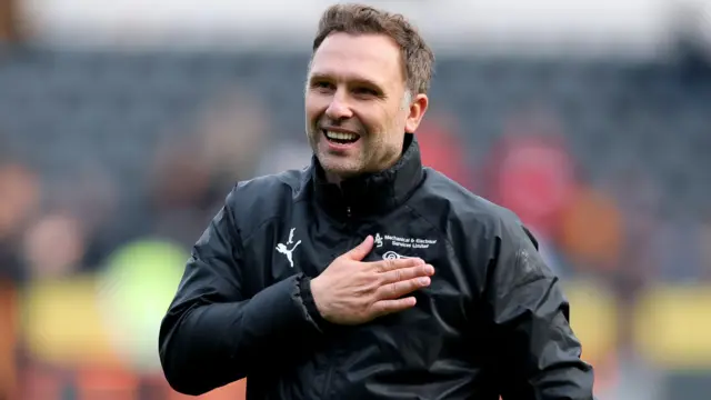 Derby boss John Eustace celebrates after the 1-0 win at Hull