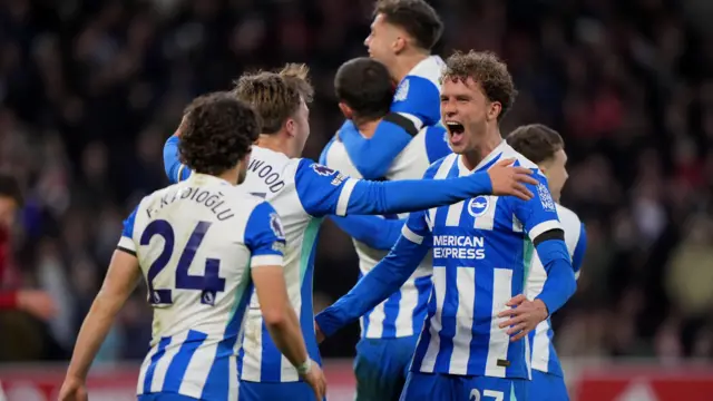 Brighton players celebrate a goal
