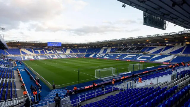 A general view of the inside of Birmingham City's St. Andrew’s stadium before a league game against QPR in March 2026