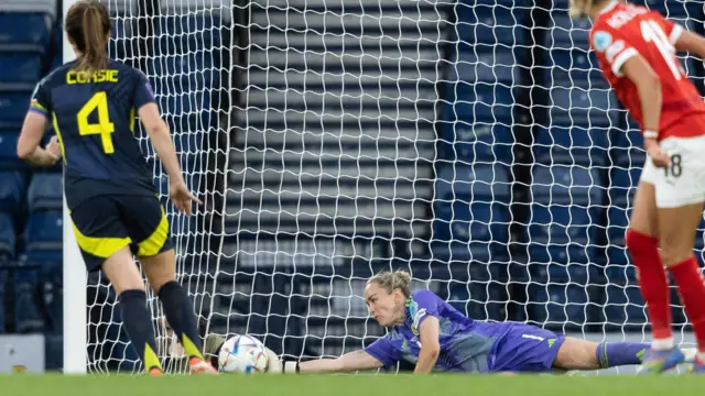 Scotland's Lee Gibson makes a save during a UEFA Women's Nations League A Group 1 match between Scotland and Austria at Hampden Park