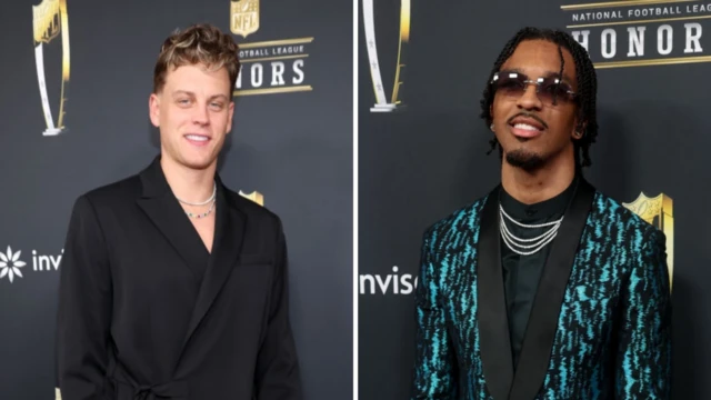 Joe Burrow and Jayden Daniels arrive at Saenger Theatre for the 2025 NFL Honors