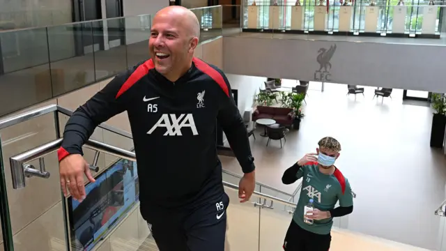 Arne Slot at Liverpool's training ground