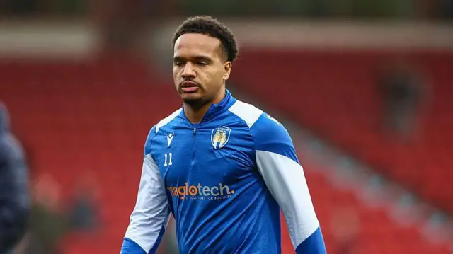 John-Kymani Gordon in his Colchester United training kit before kick-off