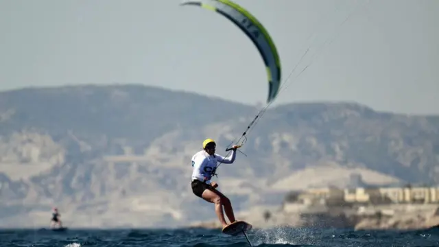 Great Britain's Eleanor Aldridge in kiteboarding action