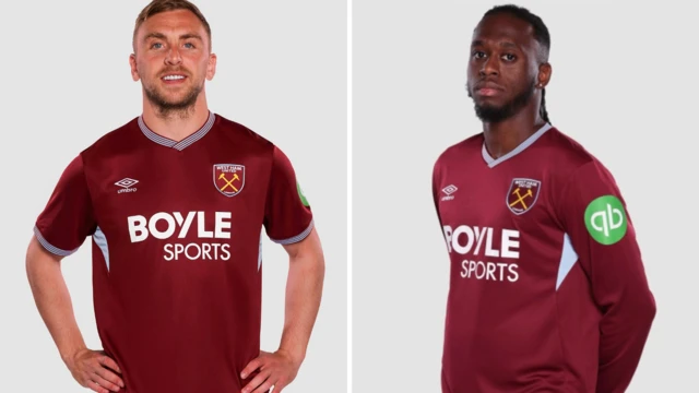 Jarrod Bowen and Aaron Wan-Bissaka model the new home kit
