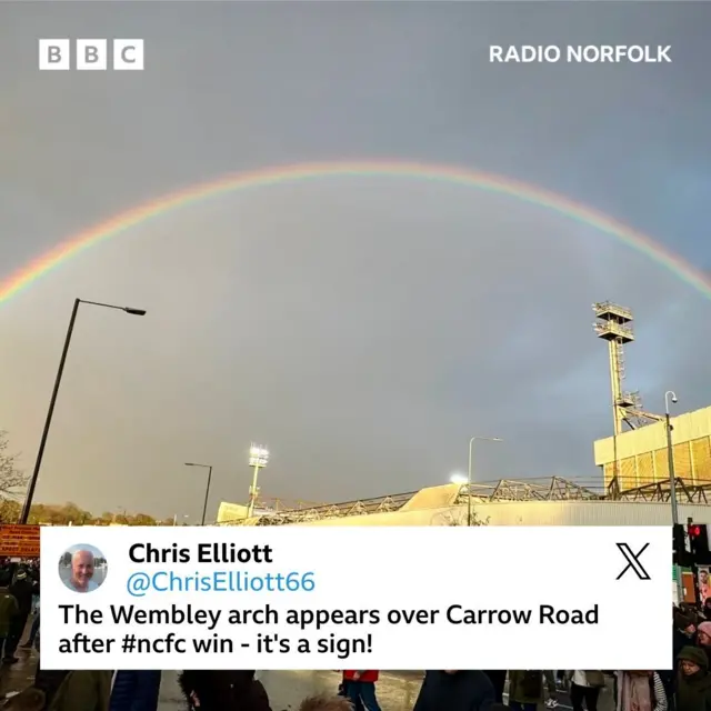 Rainbow over Carrow Road stadium