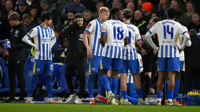 Brighton players and manager interact on the sidelines 