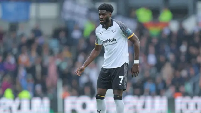 A photo of Patrick Agyemang playing for Derby County in their home kit