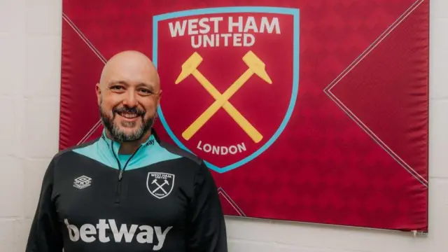 Stephen Healy with West Ham sign