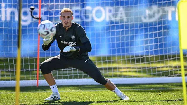 Filip Jorgensen of Chelsea during a training session