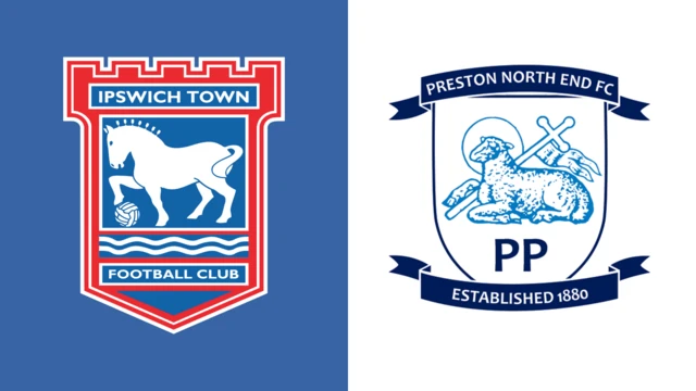The club badges of Ipswich Town and Preston North End side by side