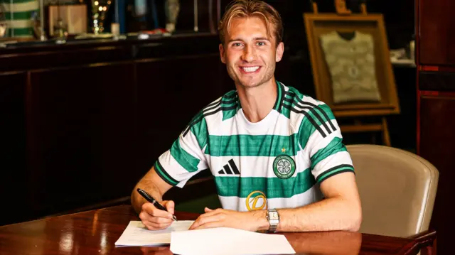 Benjamin Nygren is pictured as he signs for Celtic, at Celtic Park