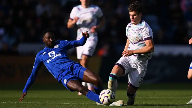 Wilfred Ndidi tackles Bouremouth's Milos Kerkez in Leicester's 1-0 win at King Power Stadium