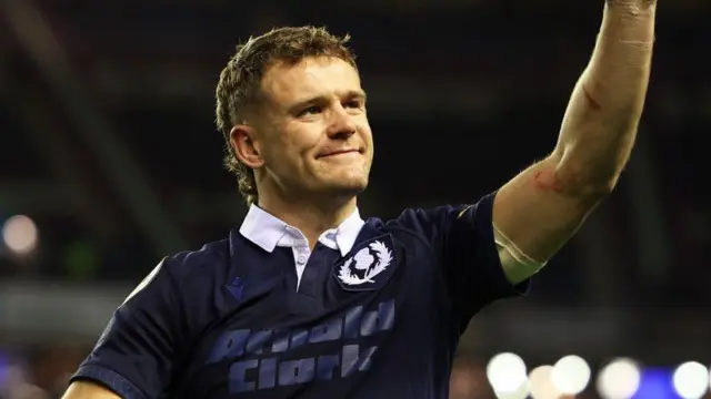 Scotland's Darcy Graham at Full Time during a Quilter Nations Series match between Scotland and New Zealand at the Scottish Gas Murrayfield Stadium, on November 08, 2025, in Edinburgh, Scotland