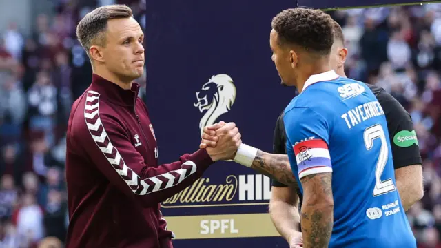 Hearts captain Lawrence Shankland with Rangers counterpart James Tavernier