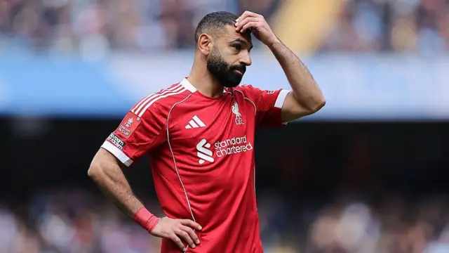 Mohamed Salah of Liverpool reacts during the game against Manchester City.