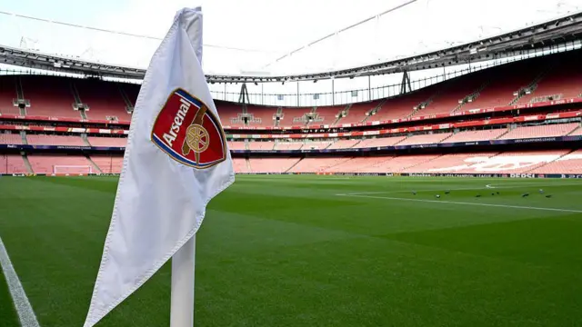 General view of corner flag at empty Emirates Stadium