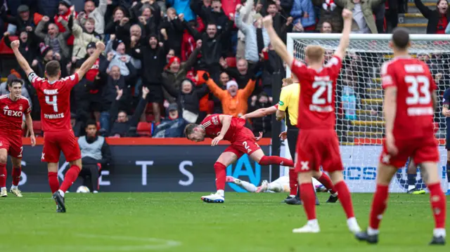 Nicky Devlin scores for Aberdeen against Hearts