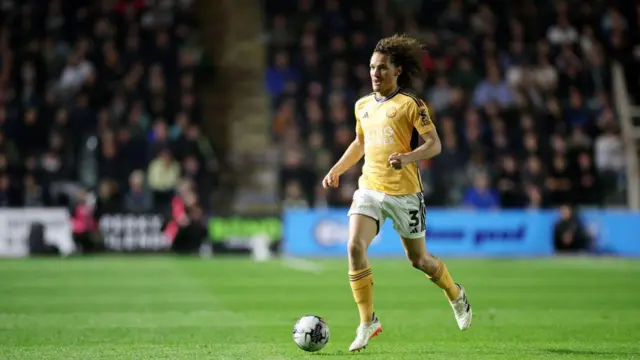 Wout Faes of Leicester City during the Sky Bet Championship match between Plymouth Argyle and Leicester City at Home Park