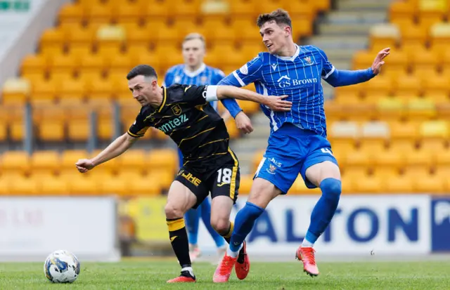 Jason Holt of Livingston in action against Dara Costelloe of St Johnstone