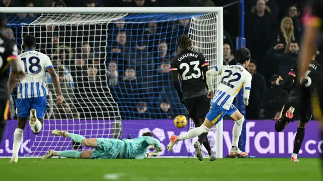 Kaoru Mitoma scoring goal against Chelsea