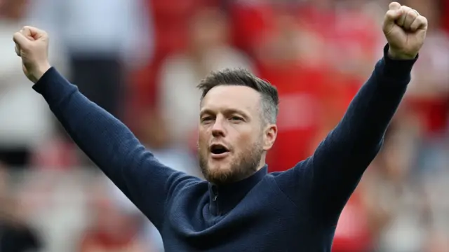 Kim Hellberg holds his arms in the air as he celebrates a win for Middlesbrough and he saw his side beat Doncaster Rovers 3-1 in the Carabao Cup.