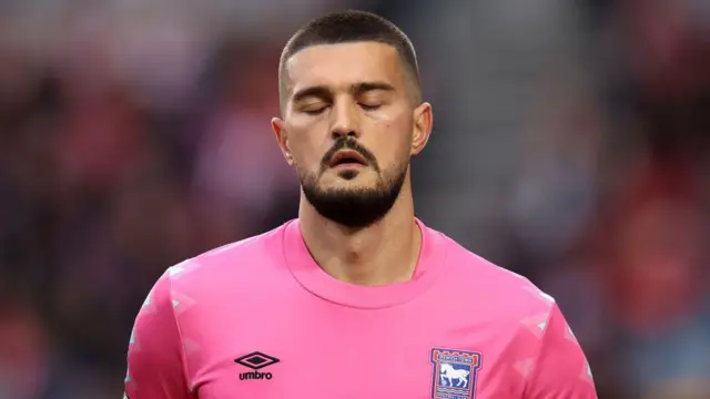 Arijanet Muric of Ipswich reacts at full time during the Premier League match between Brentford FC and Ipswich Town FC at Gtech Community Stadium