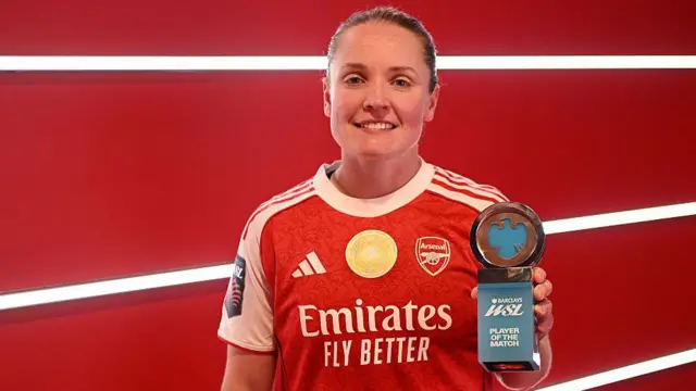 Little poses with the potm trophy after the win over man city