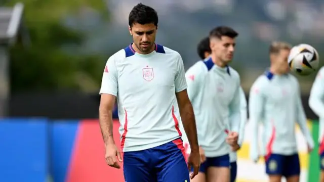 Rodri during a Spain training session at Euro 2024