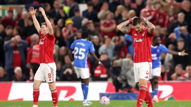 Elliot Anderson and Morato of Nottingham Forest react
