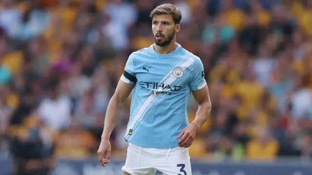 Manchester City's Ruben Dias looks on during a Premier League match