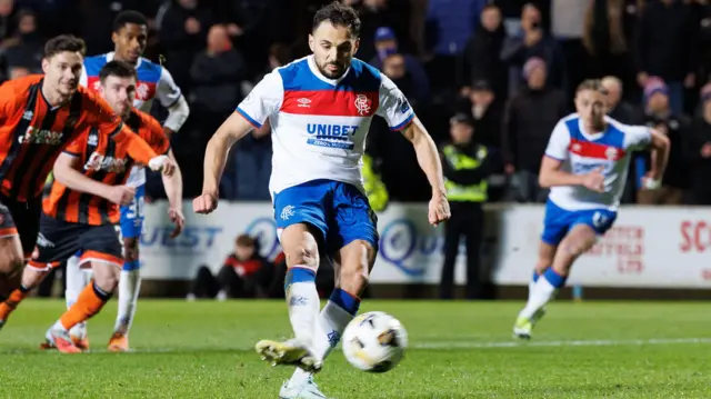 Nedim Bajrami scored from the spot to earn Rangers a point at Dundee United