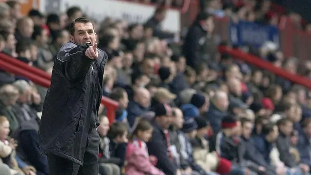 Brentford manager Martin Allen shows his frustration during a League One match between Brentford and Sheffield Wednesday at Griffin Park