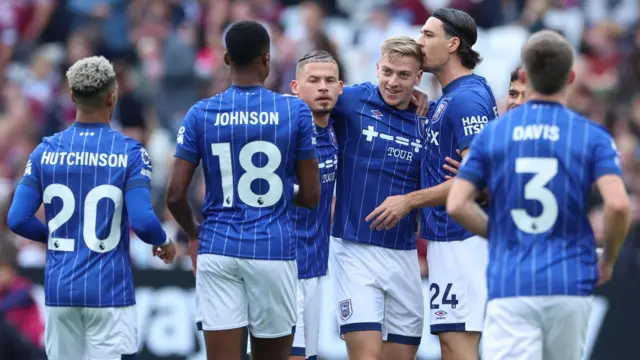 Ipswich Town players celebrate goal