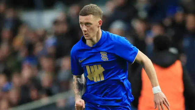 Jay Stansfield in possession for Birmingham City in their draw with Stoke City