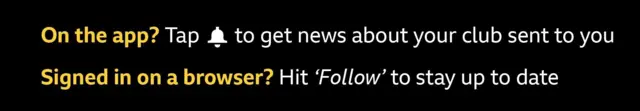 An image detailing how to follow your Championship team on BBC Sport: "On the app? Tap the bell icon to get news about your club sent to you. Signed in on a browser? Hit 'Follow' to stay up to date.