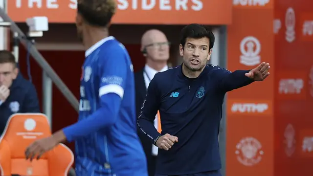 Brian Barry-Murphy gives instructions to his players from the bench at Blackpool