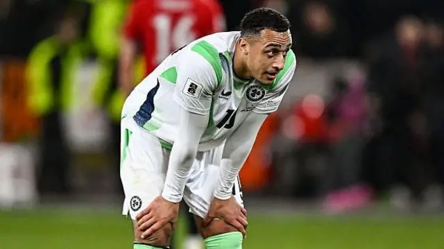 Adam Idah looks disappointed after defeat to the Czech Republic  