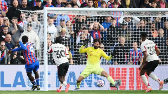 Eddie Nketiah scores for Crystal Palace against Liverpool