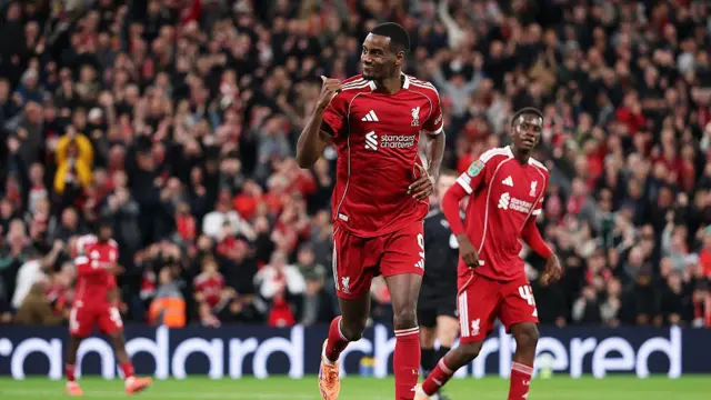 Liverpool's Alexander Isak celebrates scoring his team's first goal