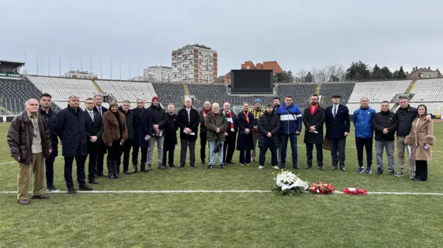 People attend a ceremony in Belgrade marking the 68th anniversary of the Munich disaster