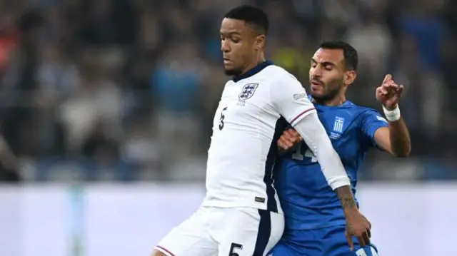 Ezri Konsa in action for England against Greece